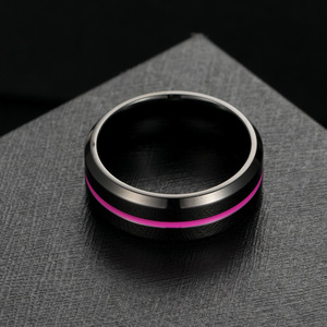 Anillo de tungsteno negro para hombre con incrustaciones fluorescentes verdes, diseño geométrico, para regalo de joyería de moda. - Product Image 4
