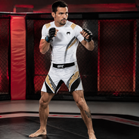 Ensemble de shorts de boxe MMA pour hommes adultes, blanc avec panneaux dorés, rashguard à séchage rapide, compression, sublimation, 100% polyester