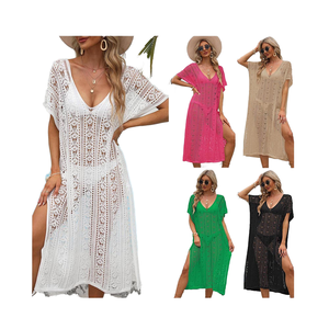 Robe de plage en crochet pour femme, cache-maillot 1 pièce avec décoration ajourée complexe pour la plage/piscine - Product Image 4