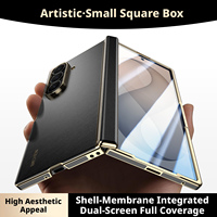 Nouvel étui de téléphone en cuir véritable de luxe avec film de protection d'écran intégré pour Samsung Galaxy Fold 8 Ultra avec support magnétique