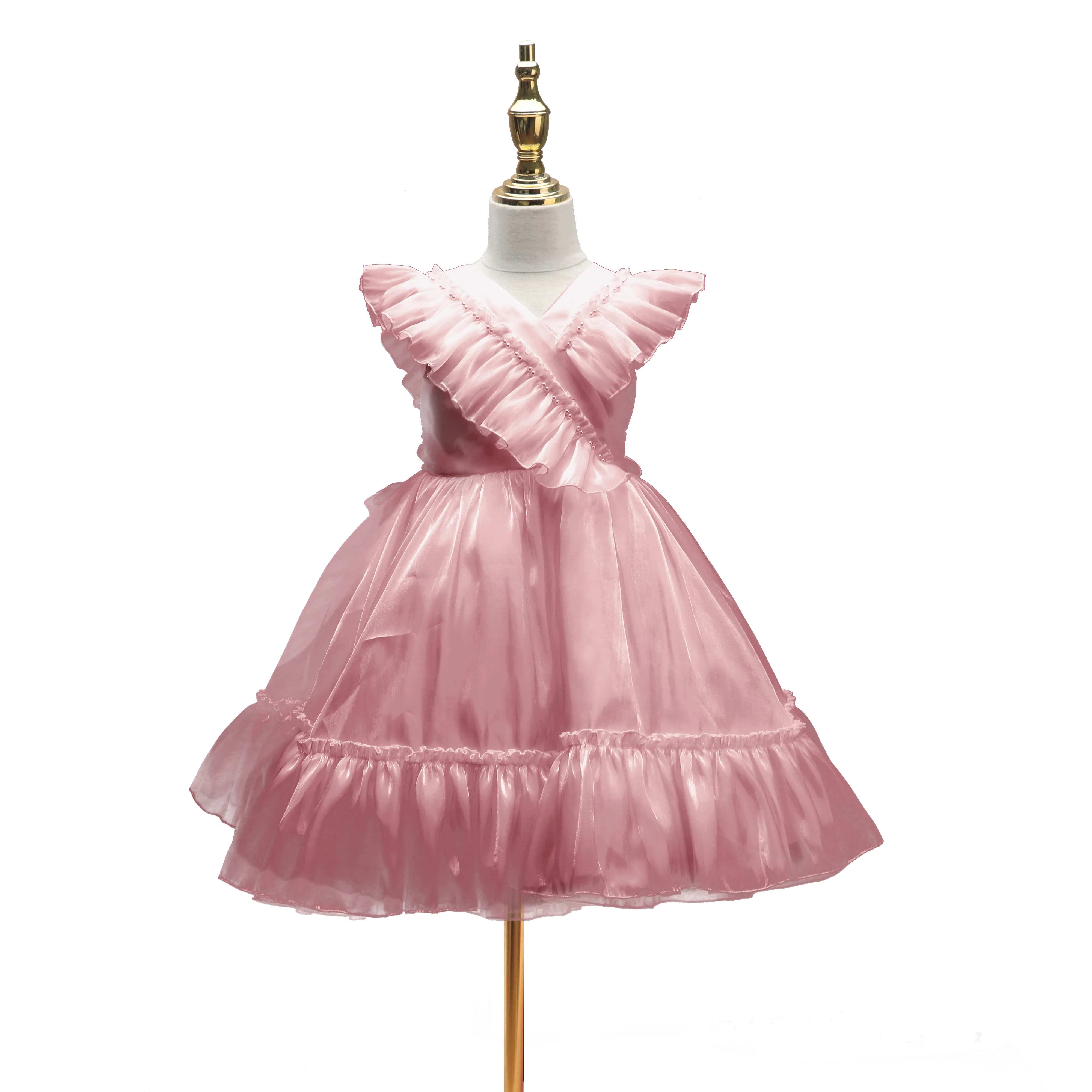 ग्रीष्मकालीन नई लड़की विदेशी शैली की पोशाक बेबी गर्ल सुरुचिपूर्ण पोशाक छोटी आस्तीन वाली प्यारी राजकुमारी पोशाक
