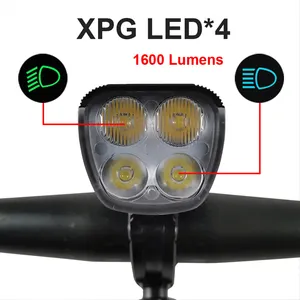 1600 루멘 자전거 빛 6400mah 강한 빛 USB 충전 자전거 액세서리 5v/2a 방수 4led 자전거 빛