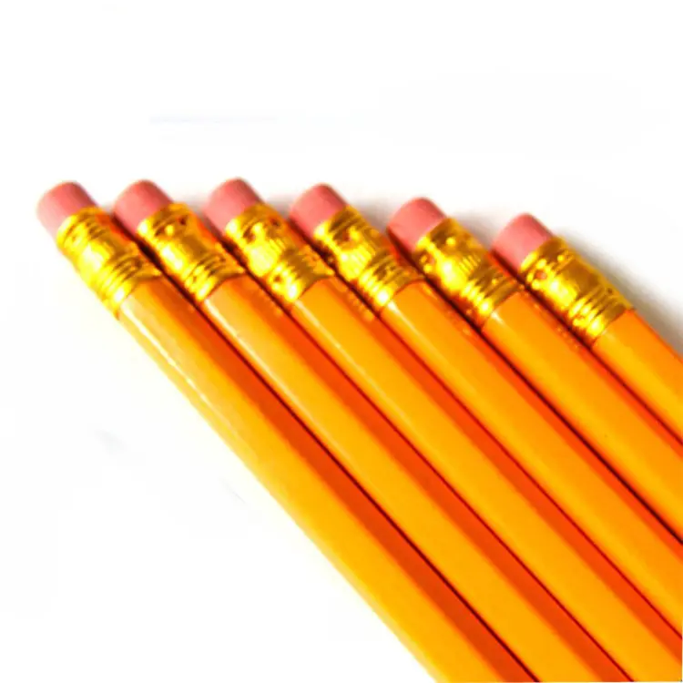 Ucuz özel baskılı yüksek kaliteli 2 #7.5 "sarı ahşap yazma ve çizim HB kalem ve silgi logo ile