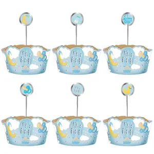 Großhandel kuchen topper handtasche-Baby party Blau Silber folie Es ist ein Junge Cake Topper Obst Heißluft ballon Party liefert Geschlecht offenbaren für Baby Geburtstag 201081