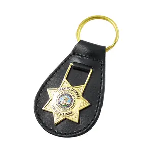 Blank Leather Key Fob Chain Car Keychain with Metal Badge