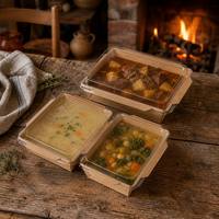Barquette alimentaire jetable biodégradable écologique en papier kraft brun à 2 compartiments avec couvercle bronzé pour aliments pour bébés et nouilles