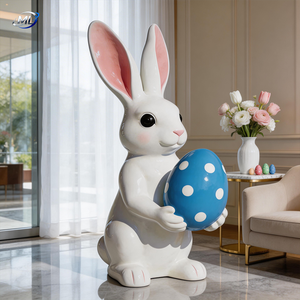 Sculpture de lapin de dessin animé, statue d'animal mignonne pour décoration extérieure en FRP, figurine de lapin, grande statue sur pied, ornement de jardin - Product Image 4
