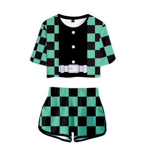 Venta al por mayor Anime Demoned Slayer <span class=keywords><strong>Cosplay</strong></span> impreso moda ombligo-Baring traje <span class=keywords><strong>Tanjiro</strong></span> <span class=keywords><strong>Kamado</strong></span> disfraces para adultos y niños - Product Image 3