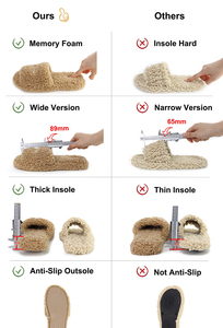 Comodo personalizzato morbido antiscivolo per la <span class=keywords><strong>casa</strong></span> soffice Open Toe Fuzzy Memory Foam in pelliccia di orsacchiotto pantofole piatte con materiali riciclati - Product Image 3
