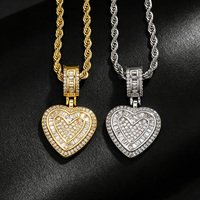 Collier Pendentif Cœur Bling Bling en Or Plaqué 14K 18K avec Breloque Amour et Chaîne Corde, Bijou Hip Hop Tendance pour Hommes et Femmes, Entièrement Pavé de Zircons Cubiques