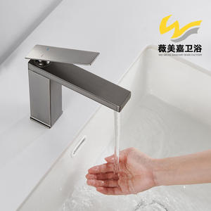 Robinet de lavabo sur plan en cuivre massif gris anthracite pour projets hôteliers, avec noyau en céramique surélevé, eau chaude - Product Image 3