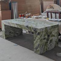Table à manger rectangulaire en marbre vert irlandais sur mesure, fabrication directe d'usine, avec design de pieds en U, mobilier de salle à manger de luxe