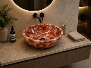Lavabo de salle de bain de luxe en marbre moderne, vasque de comptoir contemporaine, équipement sanitaire pour la maison et l'hôtel - Product Image 3