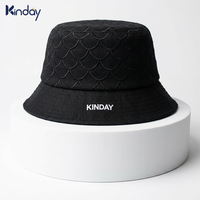 Topi Bucket Hitam Logo Kustom Grosir Berkualitas Tinggi Pola Sisik Ikan Unik Jahitan Modis Topi Pelindung Matahari OEM