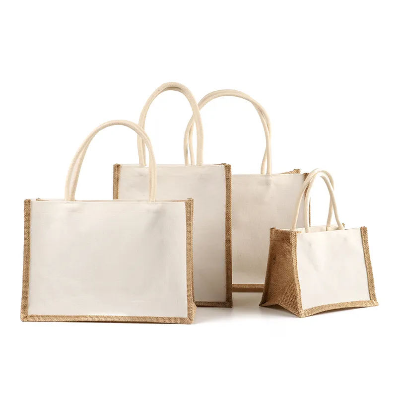 OLEI cotton canvas tote bag with cotton rope handles wholesale burlap tote bags eco friendly custom printed burlap bags