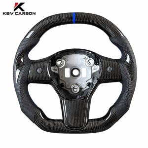Volant sport à 2 branches en fibre de carbone véritable et cuir Nappa pour <span class=keywords><strong>Tesla</strong></span> <span class=keywords><strong>Model</strong></span> <span class=keywords><strong>3</strong></span>/Y KBV - Product Image 1