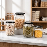 Frascos de Vidrio Transparentes Redondos para Almacenamiento, Recipientes Herméticos para Alimentos con Tapa Metálica para Gelatina, Ensaladas y Empaquetado de Cocina