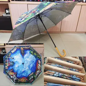 À prova de vento Grande Auto Aberto 30 "60" 190T Pongee Fibra De Vidro Sublimação Promocional Personalizada Logotipo Personalizado Guarda-chuva De Golfe