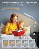 5W Multi-Purpose Flexible High CRI No Flicker Eyecaring Study Work Reading Light 3 Colors Dimmable Clip on Bedside Book Lamp