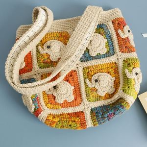 <b>Sweet</b> Cartoon Women's Hand-Woven Elephant Shoulder <b>Bag</b> with Fresh Crochet Zipper Design Other Crafts Product - Product Image 1