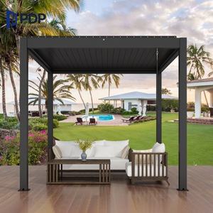 Pergola en aluminium imperméable de luxe, auvent rétractable, toit à lames en <span class=keywords><strong>bois</strong></span>, gazebo de patio extérieur de luxe pour villas, pavillon - Product Image 1