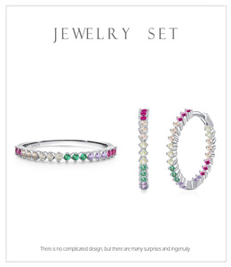 S925 Sterling Silver Colored Zircon Geometric Ring Earrings for Women, Trendy Stackable Earrings and Rings - Product Image 2