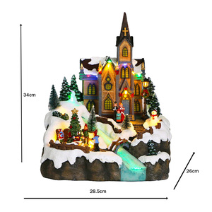 Decorazioni Natalizie a LED: Villaggio Natalizio con Chiesa sul Colle, Casa in Resina e Fiume in Fibra Ottica in Movimento per Bambini - Product Image 2