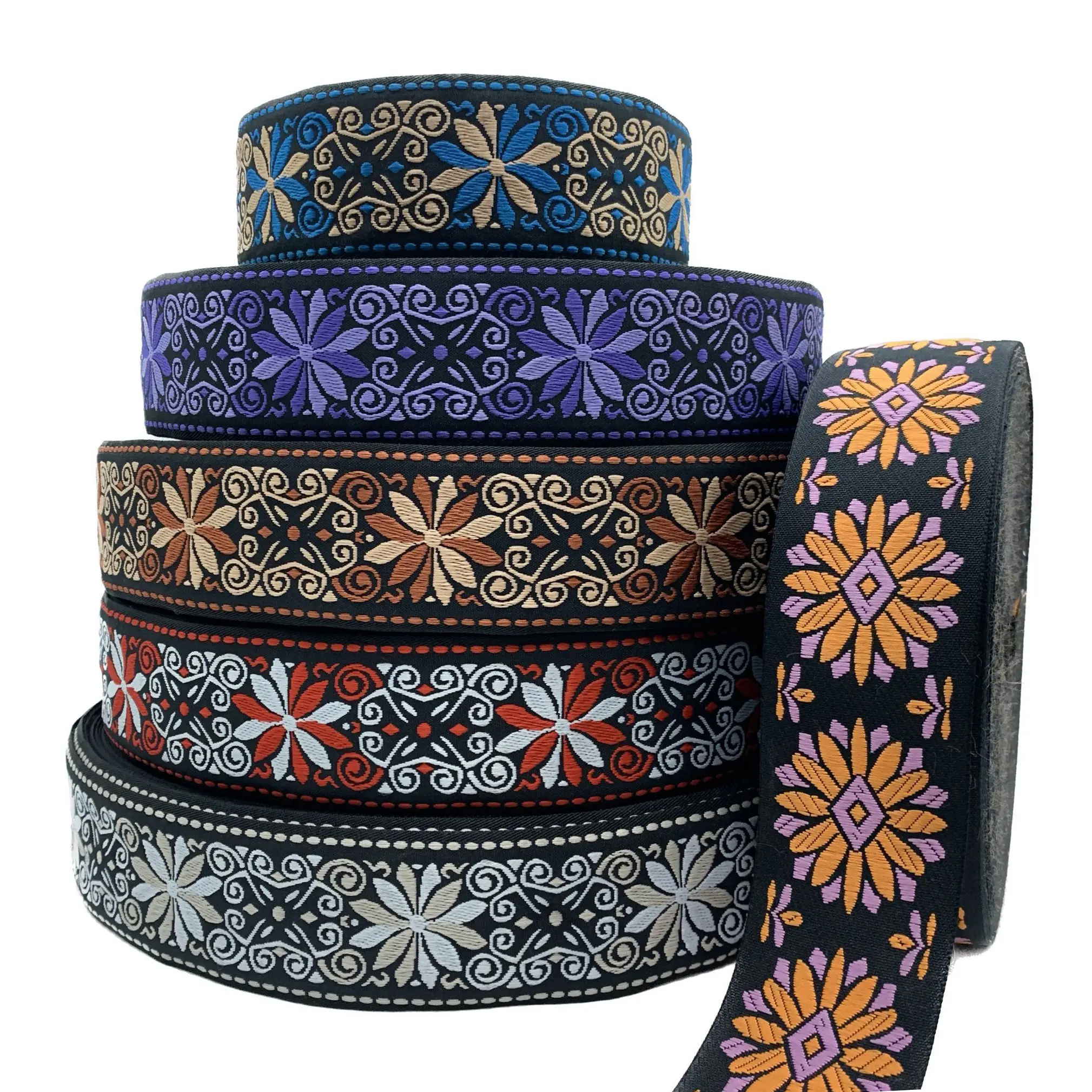 Personalizado Sustentável 5 CM Estilo Étnico Tecido Strap Webbing Exquisite Padrão 100% Poliéster Jacquard Webbing