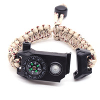 Bracelet tactique de survie en plein air pour homme réglable 6 en 1 avec lumière LED SOS, boussole, allume-feu, sifflet
