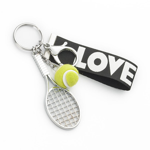 Llavero de metal personalizado para entrenador deportivo, con nombre, dije para bolso, <span class=keywords><strong>mini</strong></span> raqueta de pádel, pelota de tenis, verde, esponjoso - Product Image 1