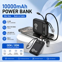 Batterie externe avec câble de charge intégré 10000mAh 22.5W Charge rapide Affichage LED USB C Double USB Chargeur portable pour le camping