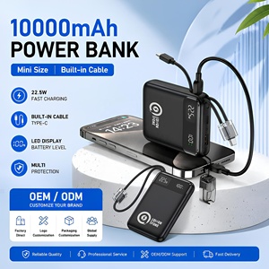 Banco de energía con <span class=keywords><strong>cable</strong></span> de carga integrado, 10000mAh, 22.5W, carga rápida, pantalla LED, USB C, cargador portátil dual USB para camping. - Product Image 1