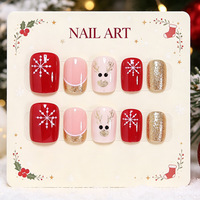Autocollants pour ongles de Noël à motif dessin animé mignon - Flocons de neige, rennes, manucure française dorée, strass ABS, effet œil de chat, faux ongles adhésifs