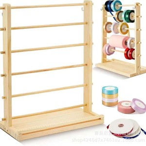 Estante de almacenamiento de cintas de madera de 4 niveles, organizador de escritorio tipo vertical para floristería, para cintas de satén y envolturas. - Product Image 5