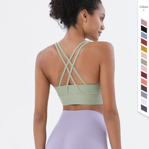Soutien-gorge de sport en nylon pour femme, personnalisable avec logo, rembourré, pour yoga, fitness, pilates, gym <span class=keywords><strong>et</strong></span> entraînement - Product Image 1