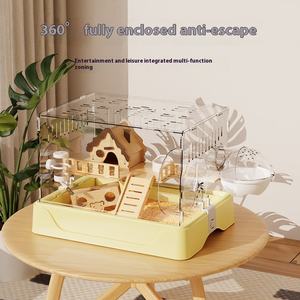 Gouden Beer Luxe Villa Winter Speciale Hamsterkooi Grote Ruimte Acryl Transparante Knoopsluiting Voedingsdoos Massief Hout - Product Image 4