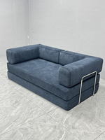 Canapé-lit convertible compressible avec cadre en métal, revêtement en velours côtelé bleu marine, design moderne, 3 places pour salon et chambre à coucher
