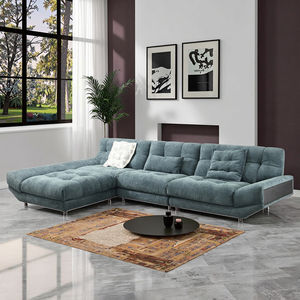 طقم أريكة مودولار على شكل حرف L بأسلوب تشيسترفيلد من القطيفة قابل للتحويل مع مسند للقدمين للفنادق والشقق وغرف المعيشة - Product Image 1