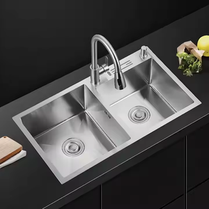 Lavello da <span class=keywords><strong>Cucina</strong></span> Rettangolare a <span class=keywords><strong>Doppio</strong></span> Scarico in Acciaio Inox Spazzolato Nano Anti-Schizzi con Rubinetto - Offerta Speciale - Product Image 5