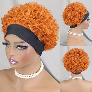 Perruque bandeau ondulée bouclée, densité 180%, coupe courte pixie, cheveux humains, pour femmes, sans dentelle frontale, sans colle, entièrement fabriquée à la machine - Product Image 4