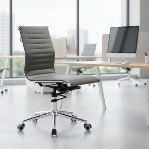 Chaise de bureau de direction confortable en cuir PU sans accoudoirs avec dossier ergonomique et roulettes pivotantes – Offre spéciale - Product Image 1