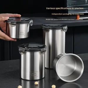 Pot de conservation alimentaire en acier inoxydable 304 scellé pour céréales, café, conservation de la fraîcheur, design rond, usage domestique universel - Product Image 1