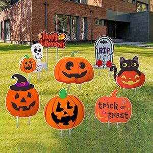 Decoraciones de Halloween para Jardín, Letrero Decorativo con Esqueleto, Gato Negro y Calabazas, Material PP, Adornos para Fiestas Familiares - Product Image 2