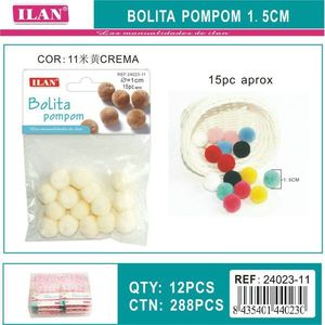 Pompon in Lana Ilan 1,5 Cm Colore Crema per Decorazioni Artigianali - Product Image 1