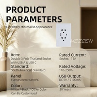 Enchufe de Pared Estándar Estadounidense Tipo 118, Ultra Delgado, Panel Grande para PC, Doble de 3 Polos, Estándar Tailandés, con Puertos USB Tipo A y Tipo C