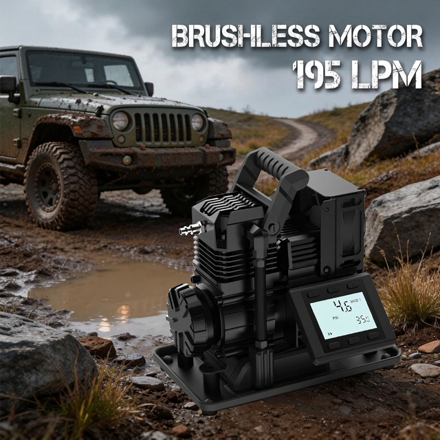 Portable 12V Oil-Free 4*4 Piston Car Air Compressor Brushless Motor Air Cooling 150PSI High Pressure Mobile Tire Inflation Pump