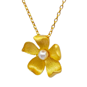 Collier pendentif minimaliste en forme de fleur en argent 925 plaqué or UM Jewelry, perle d'eau douce naturelle, unisexe, pour mariage et fête - Product Image 2