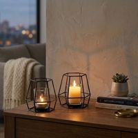 Lanterne à bougie en verre hexagonal, porte-bougie géométrique en métal