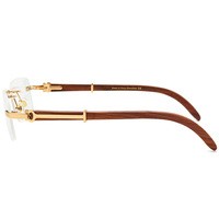 Nouvelles lunettes optiques en métal faites à la main avec branches en acajou, monture carrée