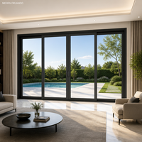 Porte coulissante minimaliste en aluminium Meixin Orlando, cadre fin, verre trempé pleine vue, insonorisée, intérieur chambre, extérieur